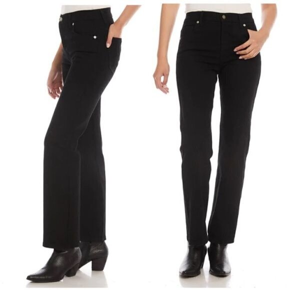 New Karen Kane Classic Straight Leg Jeans High Rise Black Sz 14 - Picture 2 of 11